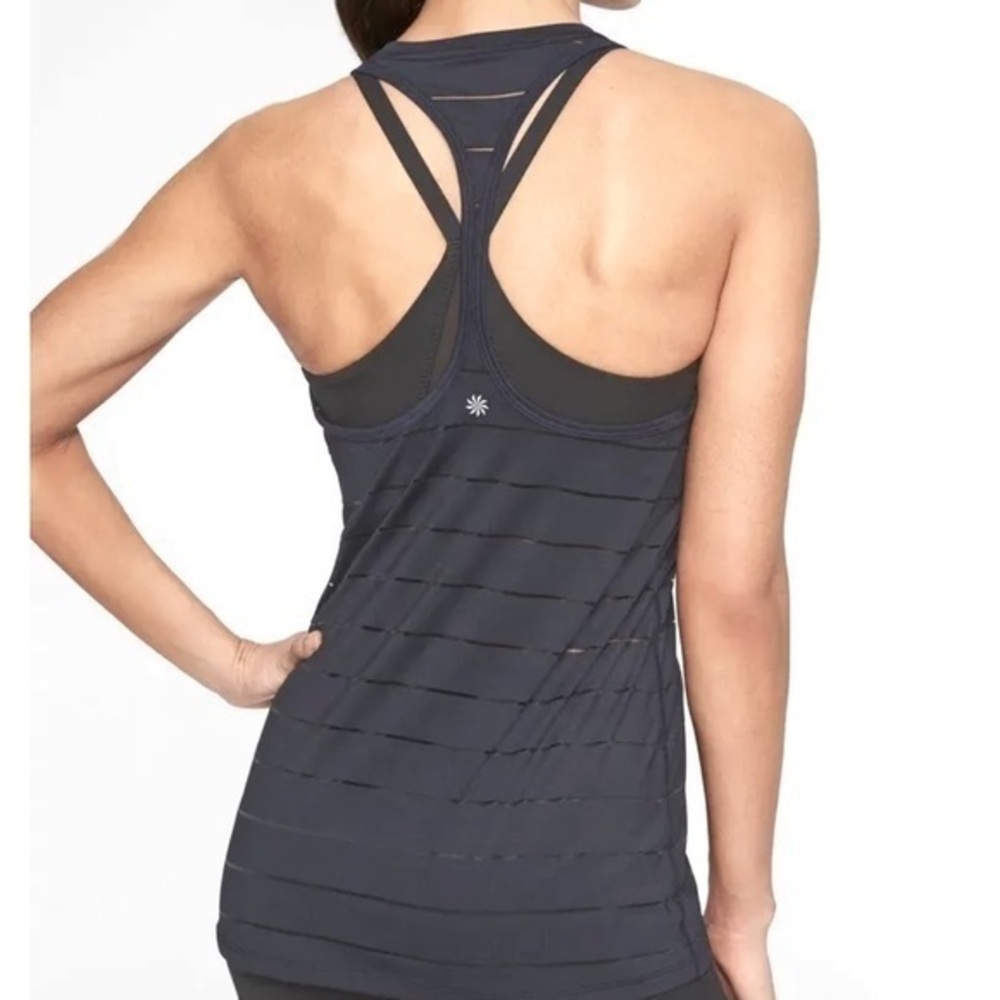 Athleta Black Shadow Stripe Chi Racerback Tank Top Sz S